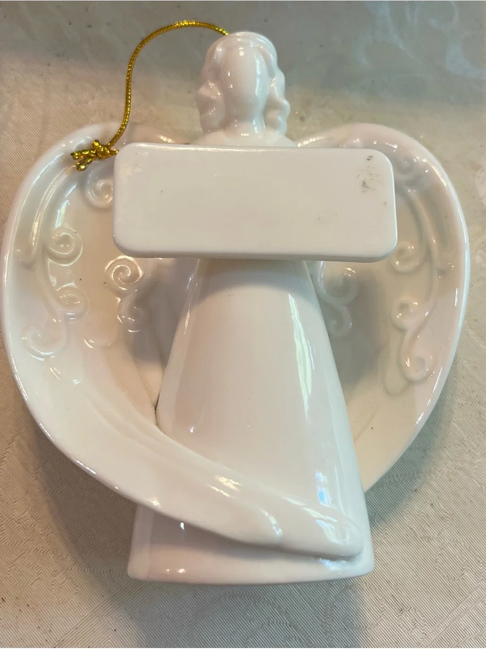 White Ceramic Angel Holiday Ornament - Classic Angel Decoration